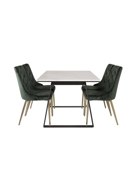 Matgrupp Estelle med Velvet Deluxe matstolar, 140 × 90 cm