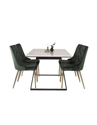 Matgrupp Estelle med Velvet Deluxe matstolar, 140 × 90 cm