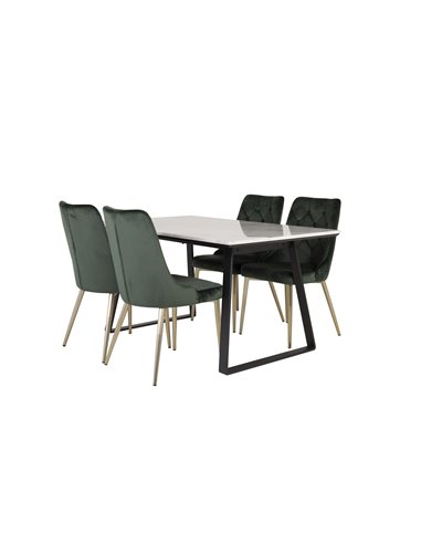 Matgrupp Estelle med Velvet Deluxe matstolar, 140 × 90 cm