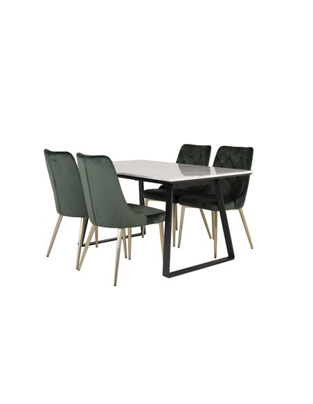 Matgrupp Estelle med Velvet Deluxe matstolar, 140 × 90 cm