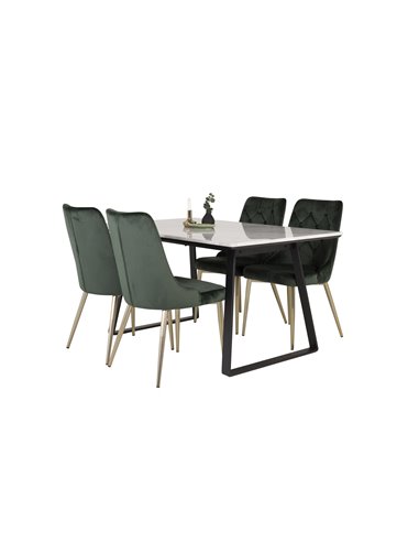 Matgrupp Estelle med Velvet Deluxe matstolar, 140 × 90 cm