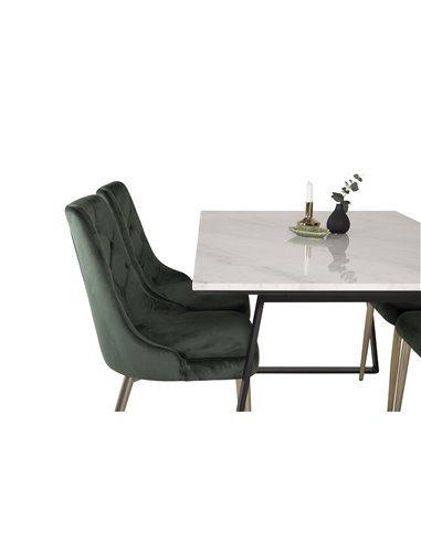 Matgrupp Estelle med Velvet Deluxe matstolar, 140 × 90 cm
