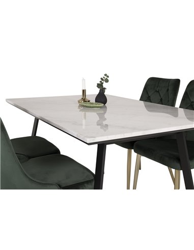 Matgrupp Estelle med Velvet Deluxe matstolar, 140 × 90 cm