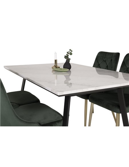 Matgrupp Estelle med Velvet Deluxe matstolar, 140 × 90 cm