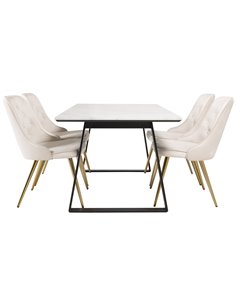 Matgrupp Estelle med Velvet Deluxe matstolar, 140 × 90 cm