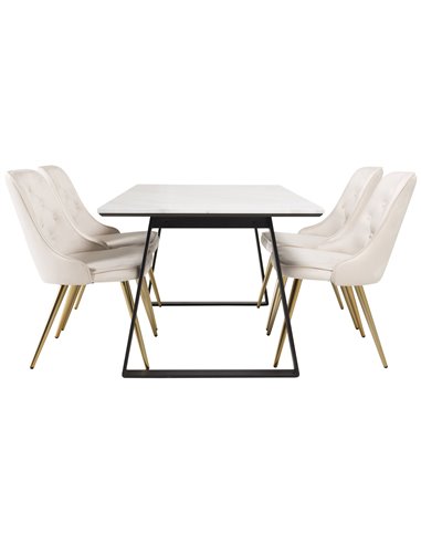 Matgrupp Estelle med Velvet Deluxe matstolar, 140 × 90 cm