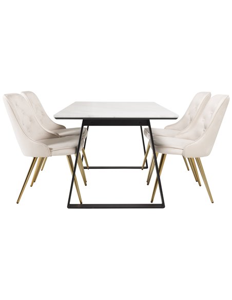 Matgrupp Estelle med Velvet Deluxe matstolar, 140 × 90 cm