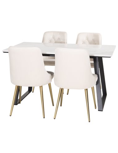 Matgrupp Estelle med Velvet Deluxe matstolar, 140 × 90 cm