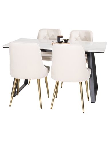 Matgrupp Estelle med Velvet Deluxe matstolar, 140 × 90 cm