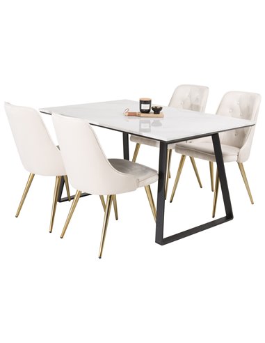 Matgrupp Estelle med Velvet Deluxe matstolar, 140 × 90 cm