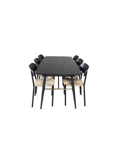 Matgrupp Gold med Polly matstolar, 180 × 85 cm