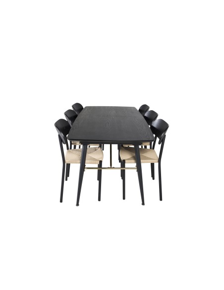 Matgrupp Gold med Polly matstolar, 180 × 85 cm