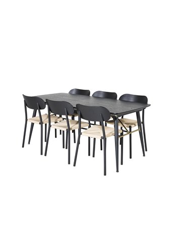 Matgrupp Gold med Polly matstolar, 180 × 85 cm