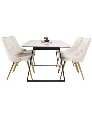Matgrupp Estelle med Velvet Deluxe matstolar, 140 × 90 cm