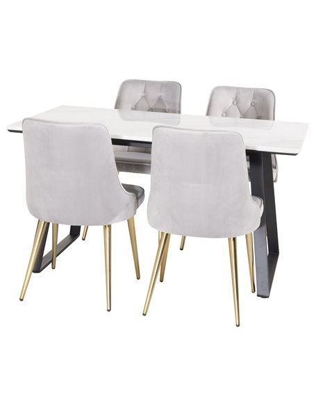 Matgrupp Estelle med Velvet Deluxe matstolar, 140 × 90 cm