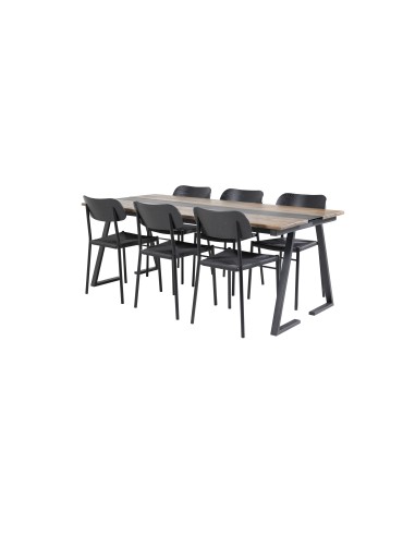 Matgrupp Jakarta med Polly matstolar, 200 × 90 cm