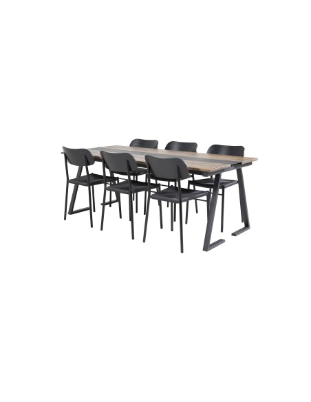 Matgrupp Jakarta med Polly matstolar, 200 × 90 cm