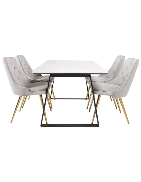 Matgrupp Estelle med Velvet Deluxe matstolar, 140 × 90 cm