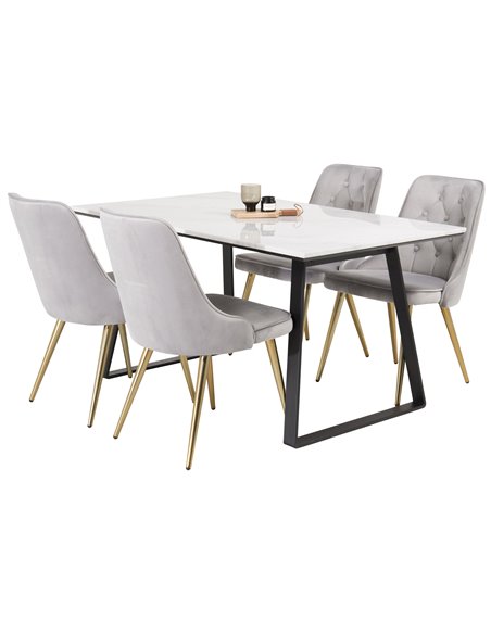 Matgrupp Estelle med Velvet Deluxe matstolar, 140 × 90 cm