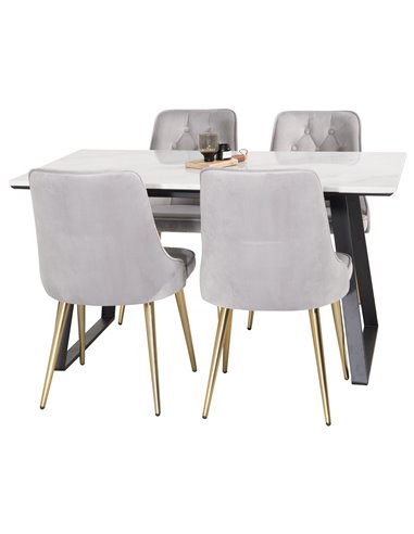 Matgrupp Estelle med Velvet Deluxe matstolar, 140 × 90 cm