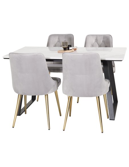 Matgrupp Estelle med Velvet Deluxe matstolar, 140 × 90 cm