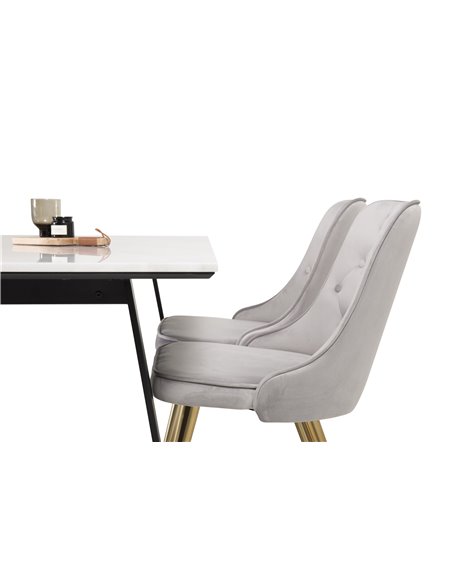 Matgrupp Estelle med Velvet Deluxe matstolar, 140 × 90 cm