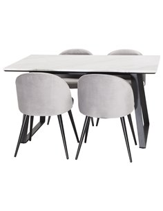 Matgrupp Estelle med Velvet matstolar, 140 × 90 cm