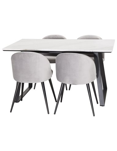 Matgrupp Estelle med Velvet matstolar, 140 × 90 cm