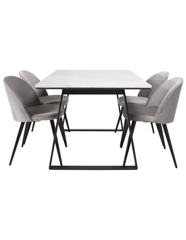 Matgrupp Estelle med Velvet matstolar, 140 × 90 cm