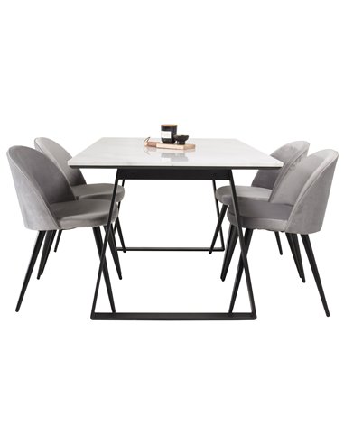 Matgrupp Estelle med Velvet matstolar, 140 × 90 cm