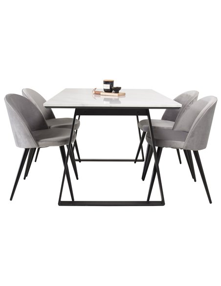 Matgrupp Estelle med Velvet matstolar, 140 × 90 cm