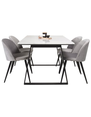 Matgrupp Estelle med Velvet matstolar, 140 × 90 cm