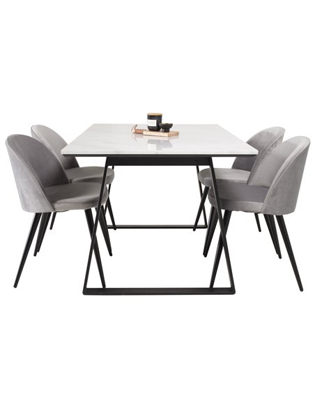 Matgrupp Estelle med Velvet matstolar, 140 × 90 cm