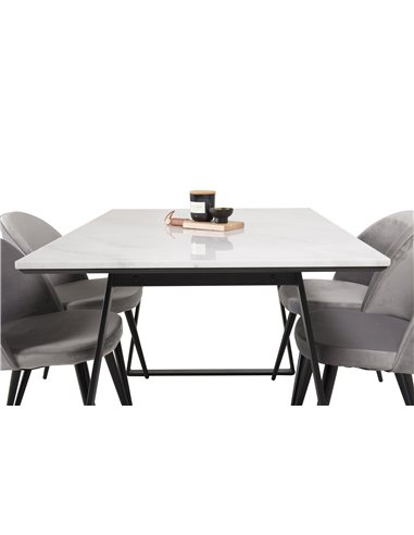 Matgrupp Estelle med Velvet matstolar, 140 × 90 cm