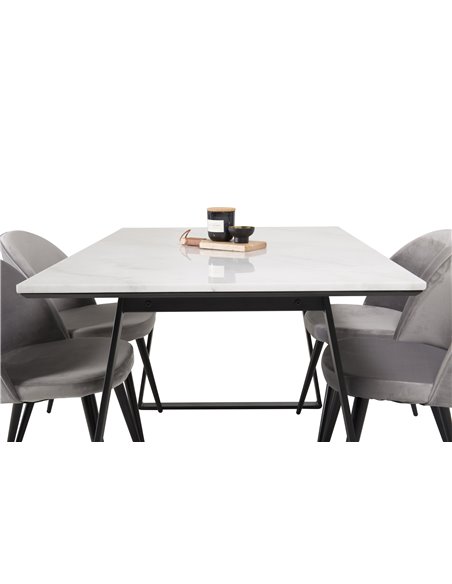 Matgrupp Estelle med Velvet matstolar, 140 × 90 cm