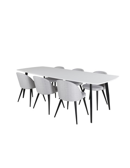 Matgrupp Polar med Velvet matstolar, 240 × 100 cm