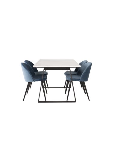 Matgrupp Estelle med Velvet matstolar, 140 × 90 cm