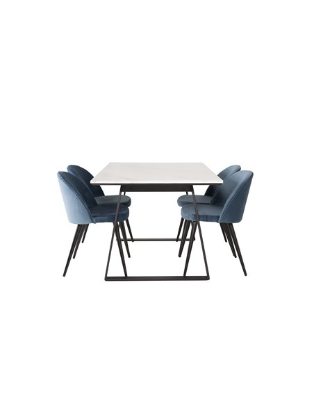 Matgrupp Estelle med Velvet matstolar, 140 × 90 cm