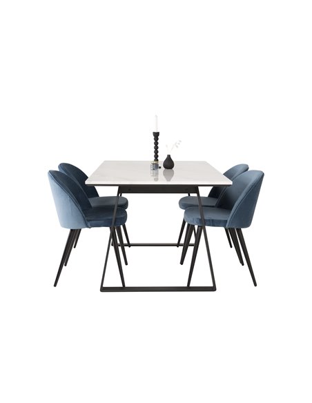 Matgrupp Estelle med Velvet matstolar, 140 × 90 cm