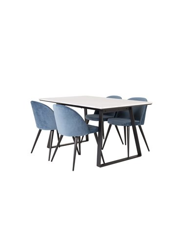 Matgrupp Estelle med Velvet matstolar, 140 × 90 cm