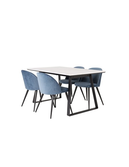 Matgrupp Estelle med Velvet matstolar, 140 × 90 cm