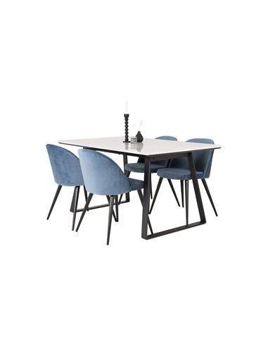 Matgrupp Estelle med Velvet matstolar, 140 × 90 cm
