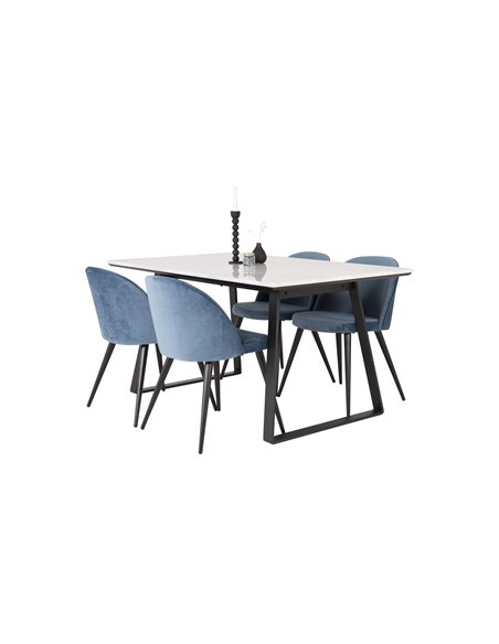 Matgrupp Estelle med Velvet matstolar, 140 × 90 cm