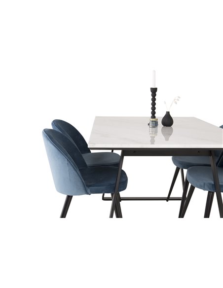 Matgrupp Estelle med Velvet matstolar, 140 × 90 cm
