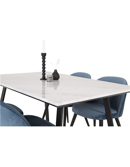 Matgrupp Estelle med Velvet matstolar, 140 × 90 cm