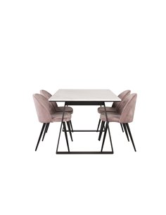 Matgrupp Estelle med Velvet matstolar, 140 × 90 cm