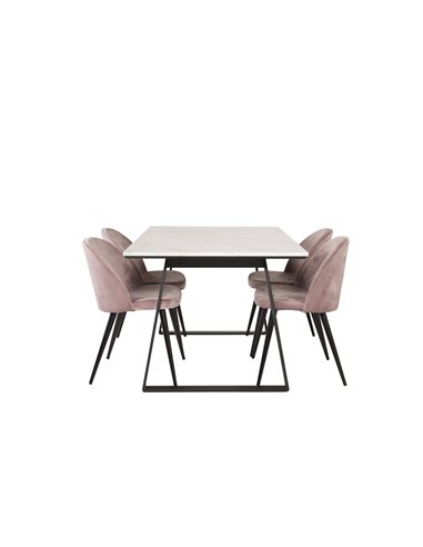 Matgrupp Estelle med Velvet matstolar, 140 × 90 cm