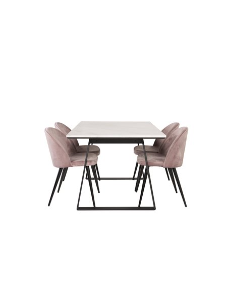 Matgrupp Estelle med Velvet matstolar, 140 × 90 cm
