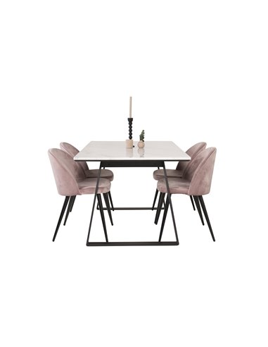 Matgrupp Estelle med Velvet matstolar, 140 × 90 cm