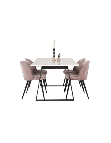 Matgrupp Estelle med Velvet matstolar, 140 × 90 cm